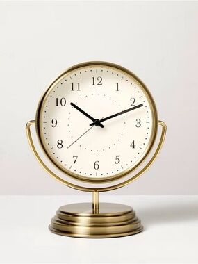 Hearth & Hand Brass Table Clock with White Dial and Black Hands
